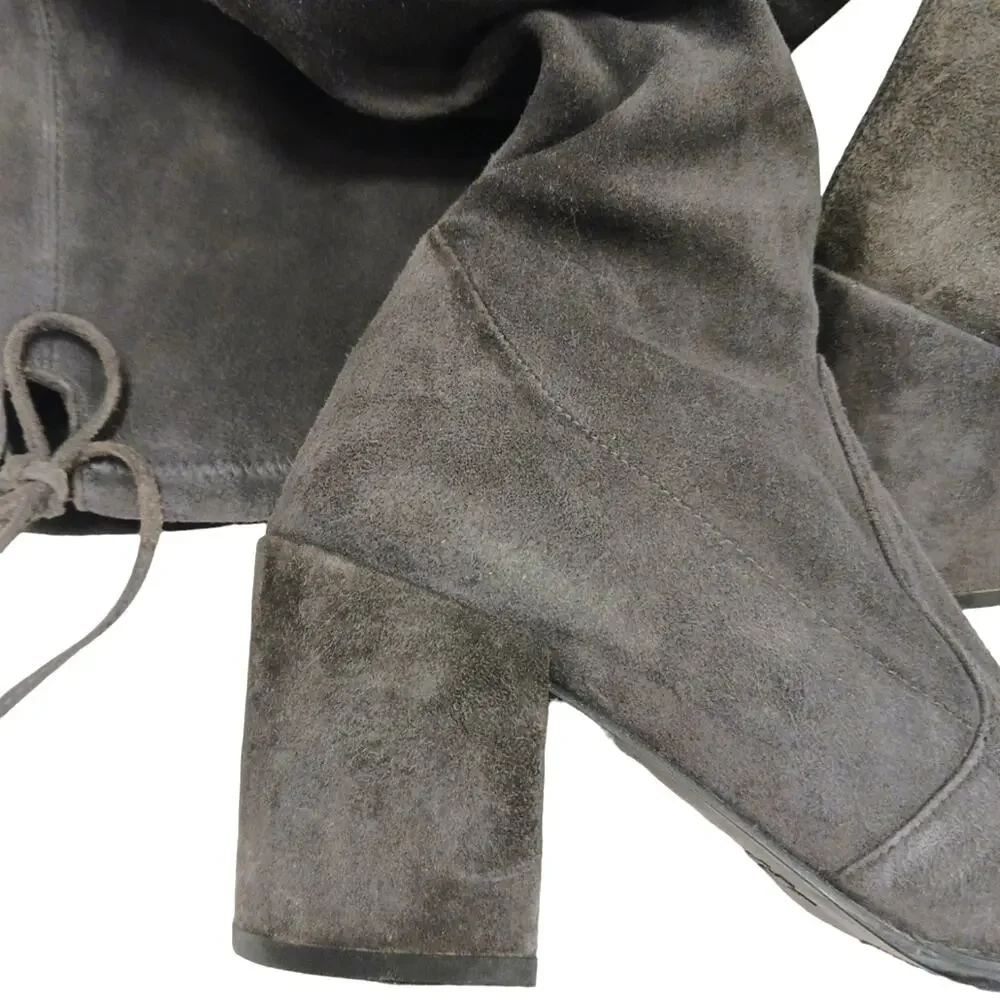 Stuart Weitzman Over The Knee Boots Sz 7M GRAY Leather SUEDE Pullon TIELAND $980